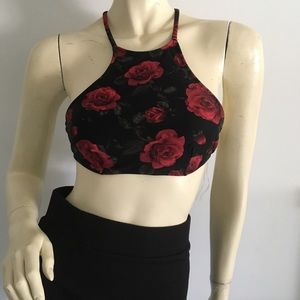 Red rose halter bikini top